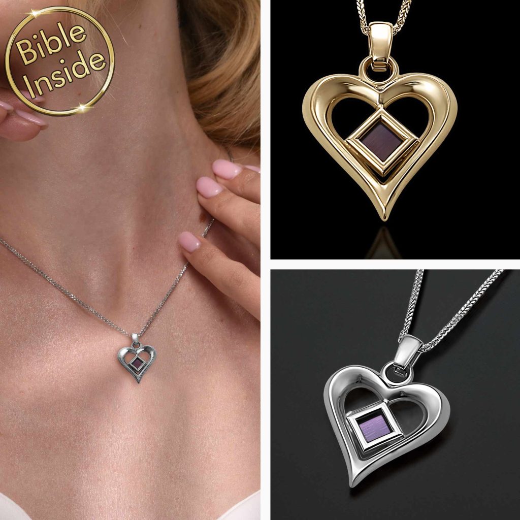 Christmas Gifts for New Wife Gold Heart Cross Pendant with Bible Inside My Nano Jewelry